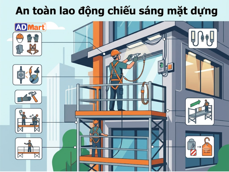 Trang bị bảo hộ khi làm việc với hệ thống chiếu sáng mặt dựng