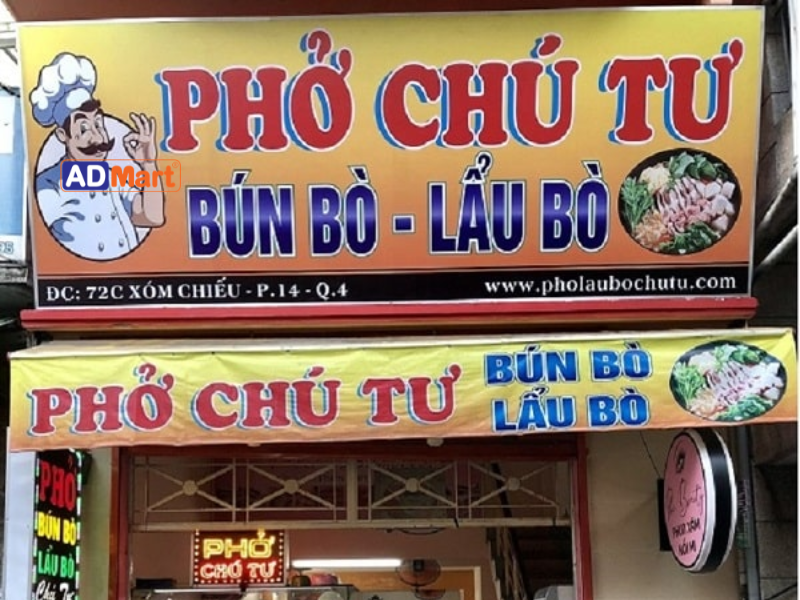 Các loại vật liệu phổ biến cho bảng hiệu bán bún