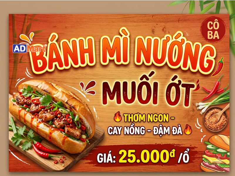 Tiêu chí làm bảng hiệu bánh mì nướng muối ớt đẹp, chất lượng