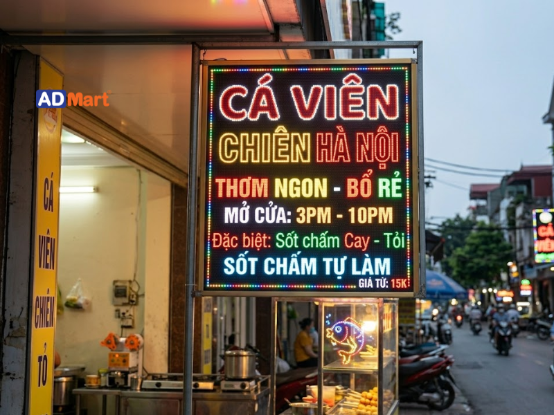 Chất liệu làm bảng hiệu cá viên chiên phổ biến hiện nay