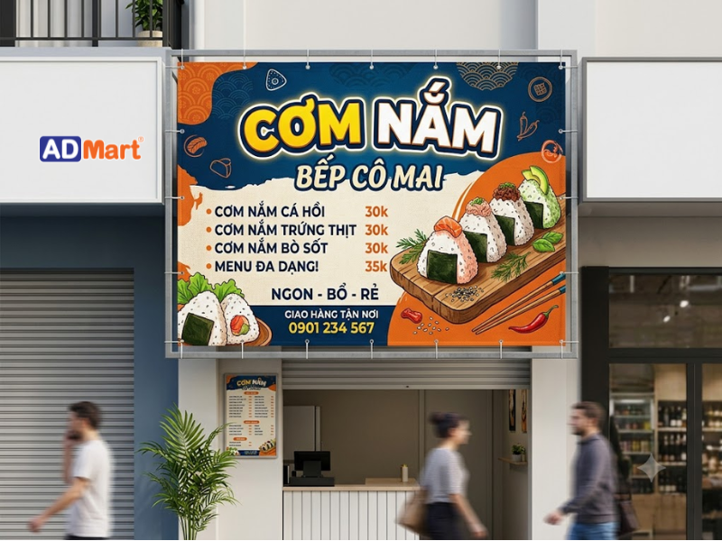 Chất liệu làm bảng hiệu cơm nắm bền đẹp