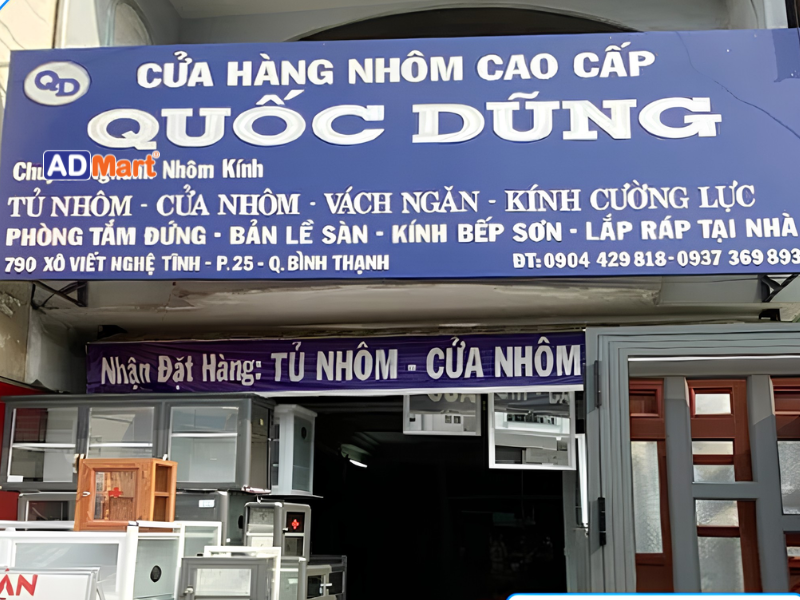 Bảng hiệu cửa hàng nhôm kính Quốc Dũng