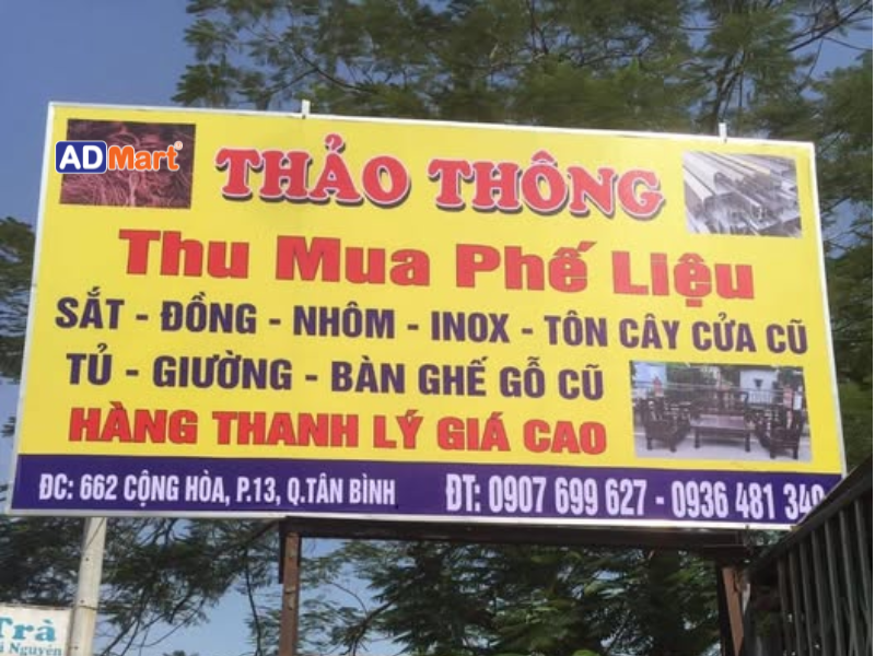 Kích thước và vị trí của bảng hiệu thu mua phế liệu