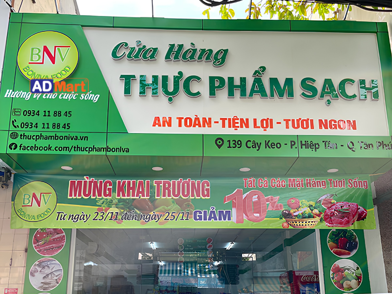 Bảng hiệu thực phẩm thường sử dụng vật liệu nào?