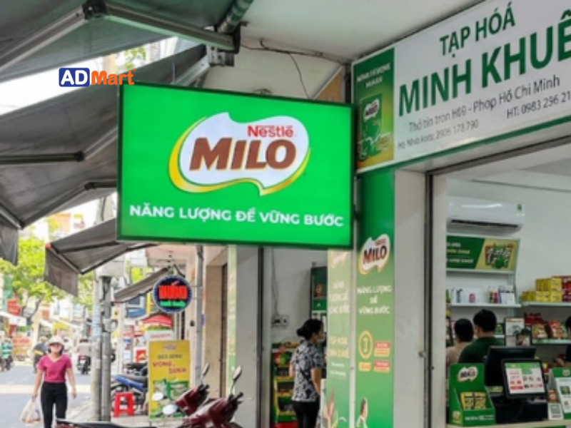 Biển quảng cáo Milo đẹp, chuẩn nhận diện tại quầy và đại lý