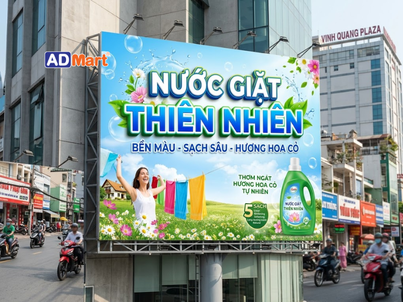 Biển quảng cáo nước giặt thường được sử dụng ở đâu?