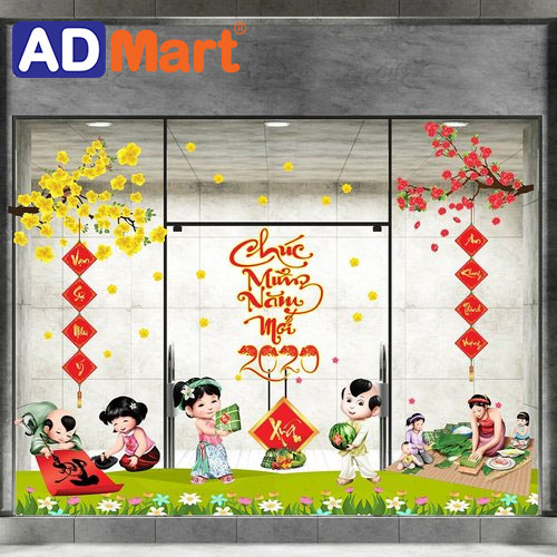 Decal tết trang trí cửa kính siêu đẹp giá siêu rẻ