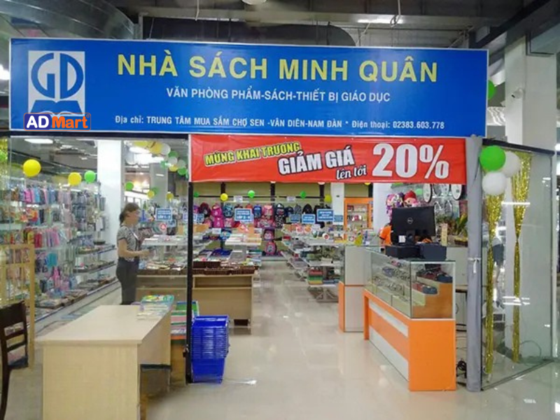 Biển quảng cáo nhà sách in UV bền màu, sắc nét, thu hút khách hàng