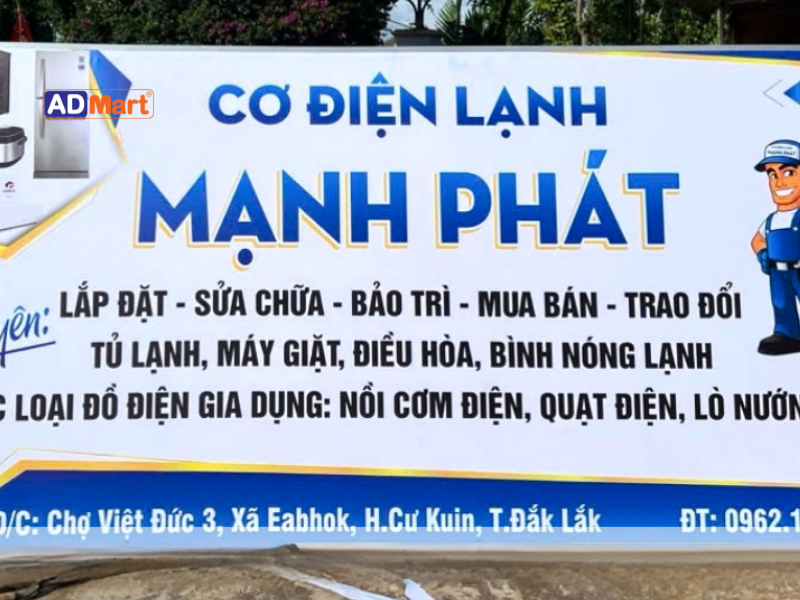 Biển quảng cáo sửa chữa điện lạnh in UV bền màu, sắc nét