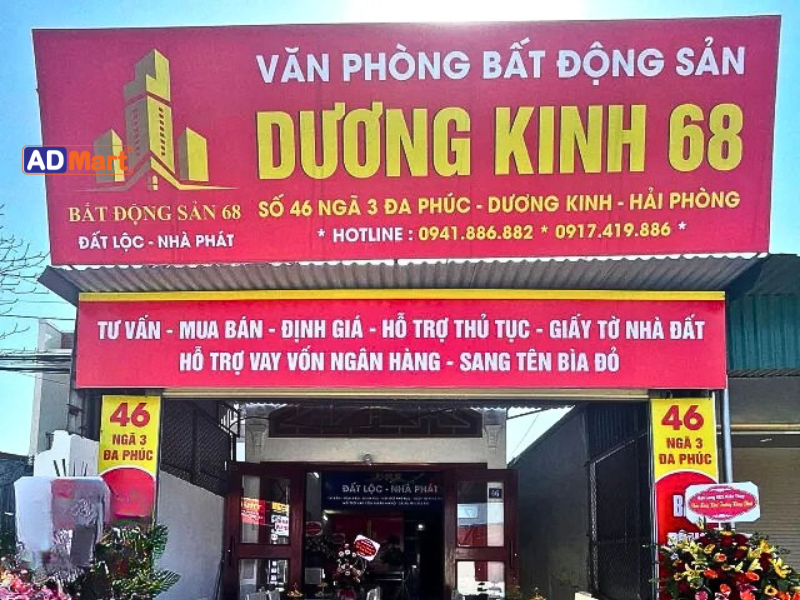 Biển quảng cáo văn phòng nhà đất in UV bền đẹp, chuẩn màu