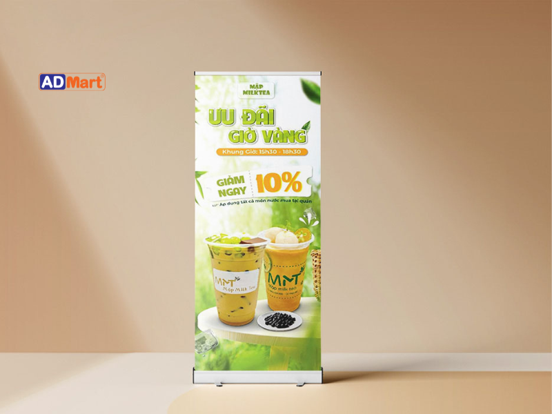 Standee quảng cáo trà sữa in UV – Giải pháp quảng bá nổi bật cho quán đồ uống