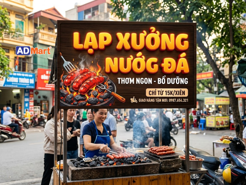 Bảng hiệu lạp xưởng nướng đá đẹp, nổi bật giúp thu hút khách hiệu quả